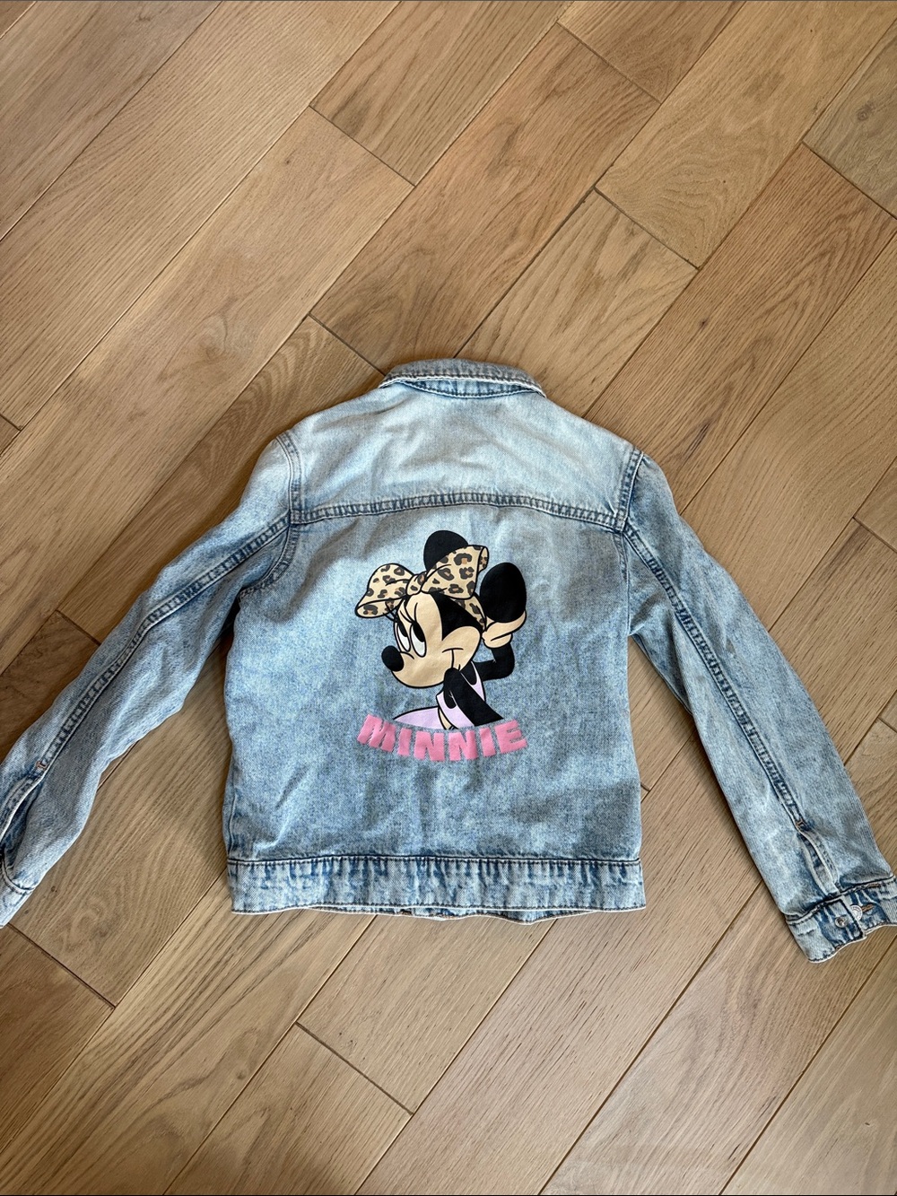 H&M Light Blue Denim Minnie Mouse Jacket with Pink Lettering